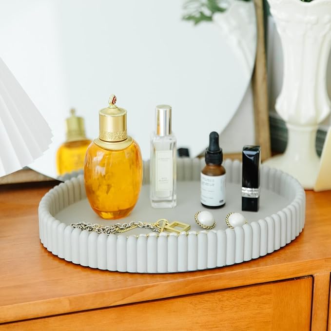 11.8in Decorative Tray for Coffee Table Decor- Modern Oval Concrete Tray for Home Decor- Minimalist Handcrafted Centerpieces Tray for Living Room, Kitchen Dining Table, Entryway (Gray)-Ruum Studio Home