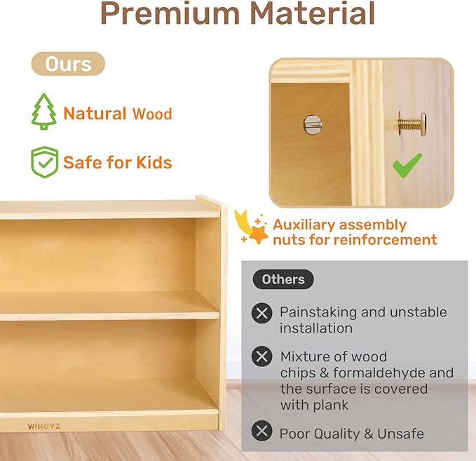 wingyz Wooden Storage Cabinet, 2-Tier Kids Toy Storage Organizer, Spacious Montessori Kids Bookshelf, Toy Shelf Storage Organizer for Playroom Classroom Nursery Study Room Living Room-Ruum Studio Home