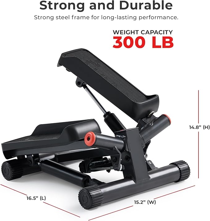 Sunny Health & Fitness Mini Stepper for Exercise at Home, Stair Step Workout Machine with Resistance Band and Over 300lb Weight Capacity, Optional Twist Motion and Free SunnyFit App Connection-Ruum Studio Home