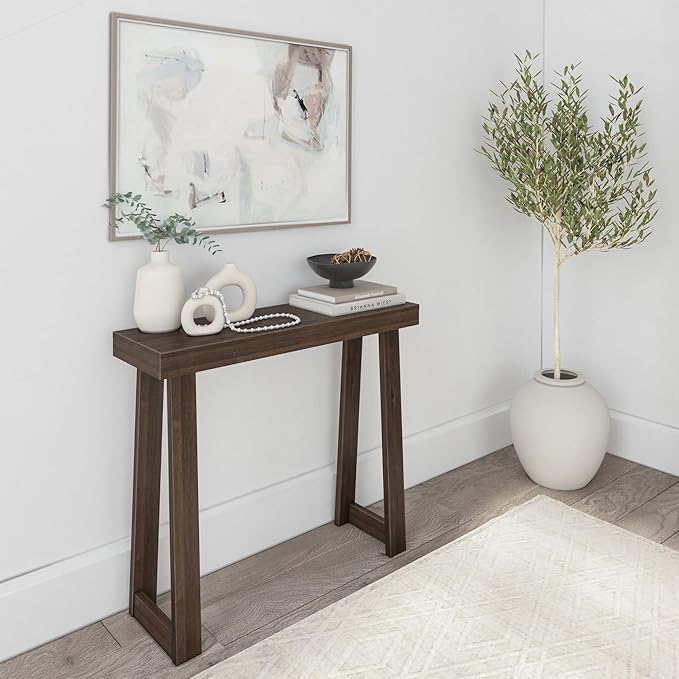 Plank+Beam Solid Wood Console Table, 36 Inch, Sofa Table, Narrow Entryway Table for Hallway, Behind The Couch, Living Room, Foyer, Easy Assembly, Walnut-Ruum Studio Home