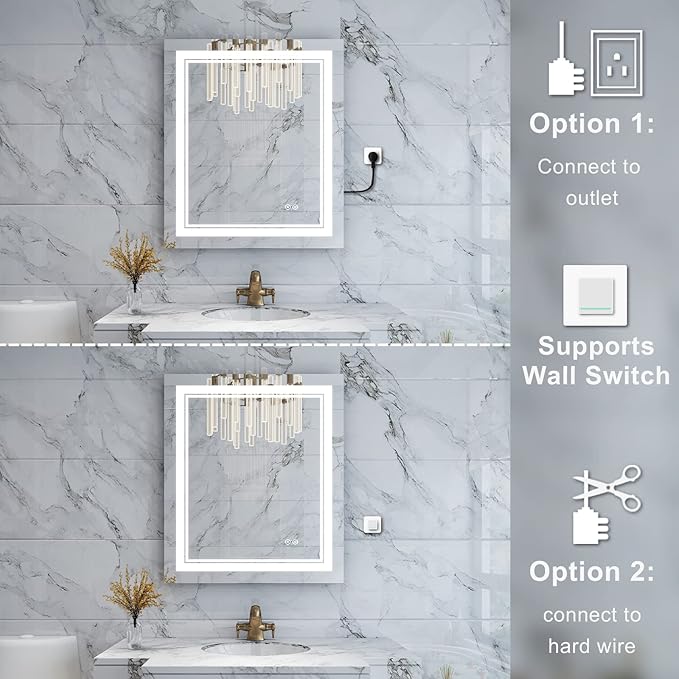 WELLFOR LED Bathroom Vanity Mirror 20 x 28 Inch, Lighted Anti-Fog Dimmable Mirror, IP44 Waterproof Wall Mounted Makeup Mirror, Packed with US Standard Plug and Touch Switch, (Horizontal/Vertical)-Ruum Studio Home
