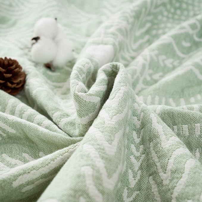 jinchan Boho 100% Cotton Blanket Muslin Lightweight Twin Size Throw Blanket Reversible for Couch Soft Cozy All Season 3-Layer Throw Coverlet Blanket for Bedroom Living Room Decor Green 60x80 Inches-Ruum Studio Home