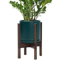 D'vine Dev Ceramic Planter with Walnut Color Stand - 8 Inch Modern Round Flower Pot with Wood Planter Holder, Teal, 55-B-Y-4-Ruum Studio Home
