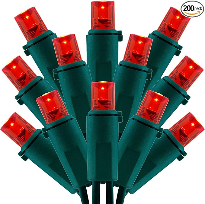 200 Count Red Wide Angle LED Christmas Lights, 66 ft Green Wire UL Certified Commercial Grade 5mm Holiday String Light Set (Red)-Ruum Studio Home