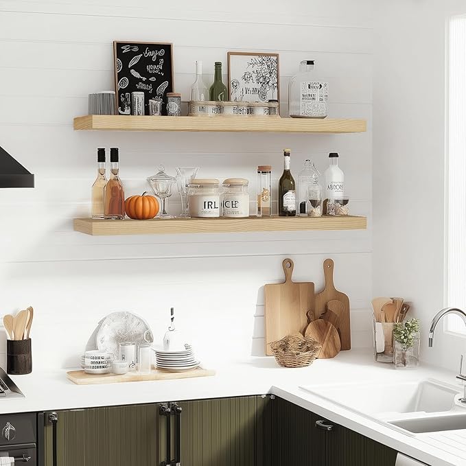 Floating Wall Shelves 2-Pack - 36-Inch Rustic Wooden Shelves for Storage and Décor, Easy Installation for Living Room, Bedroom, and Kitchen-Ruum Studio Home