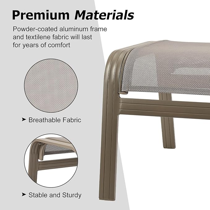 Outdoor Ottoman Patio Footstools Assembled Aluminum Footrest Side Table Small Chair Patio Ottoman for Garden,Balcony,Poolside 2 Set Champagne-Ruum Studio Home