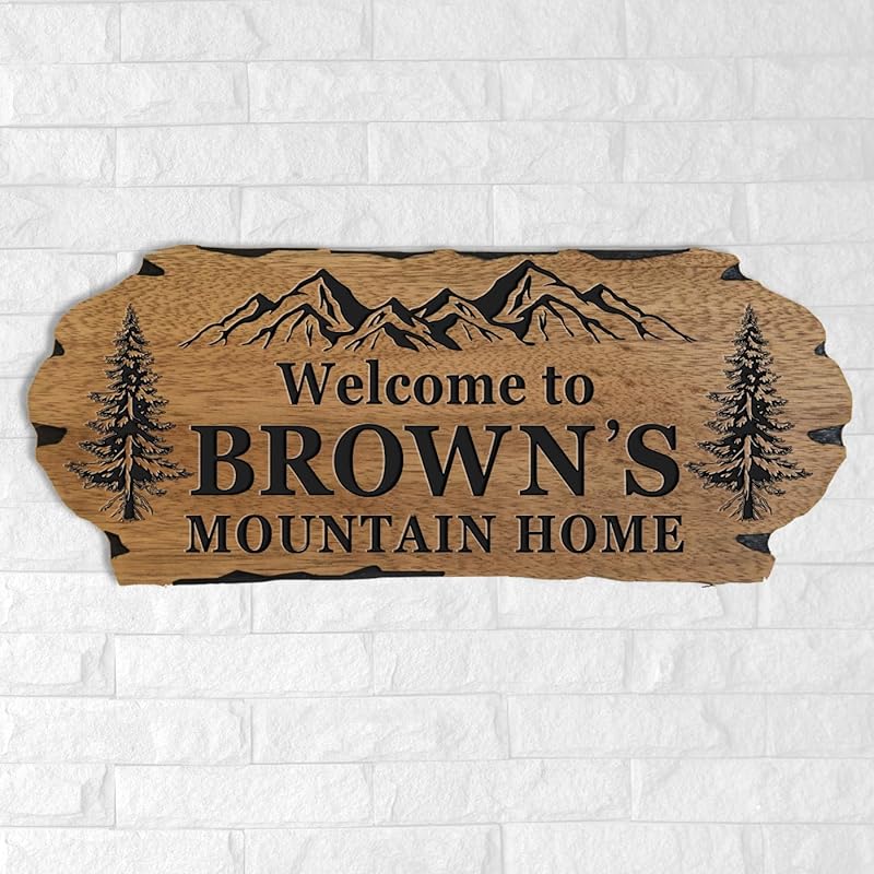 Personalized Cabin Sign - Rustic Wood Welcome Sign for Outdoor & Home Wall Decor - Customizable Farmhouse Decor, Backyard Sign & 3D Carving Wood Sign.3D carved decorative wooden plaques.-Ruum Studio Home
