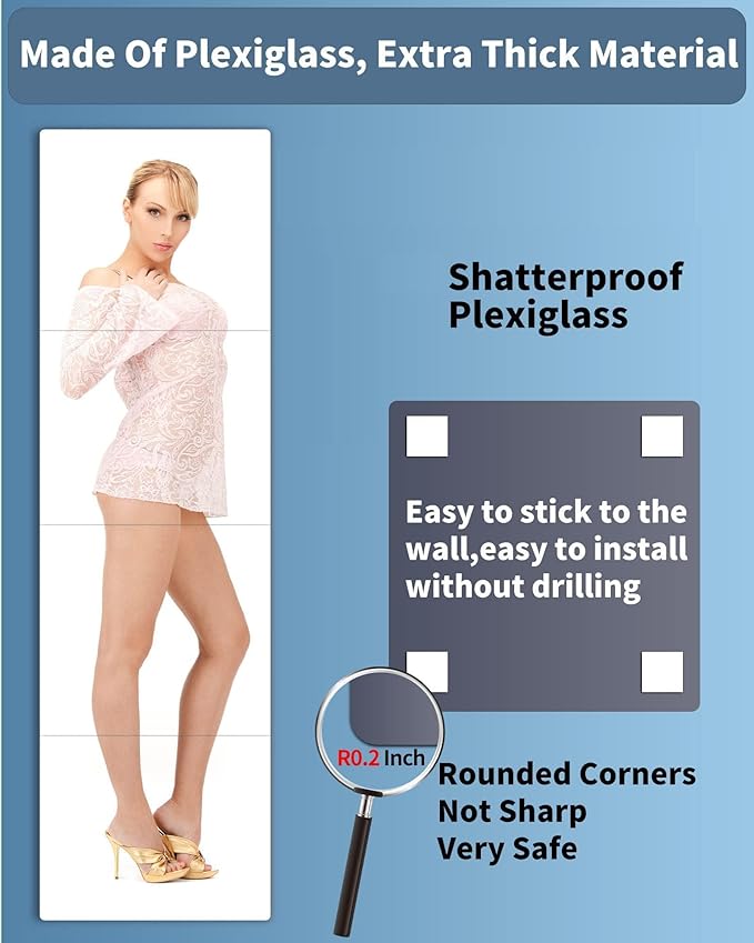 Shatterproof Wall Mirror Full Length for Bedroom, Acrylic Gym Mirrors For Home, Extra Thick: 0.12 inch, 14 x 14 inch x 4 Pcs, Workout Mirrors Safe for Kids, Over The Door, Long Wall Mounted-Ruum Studio Home