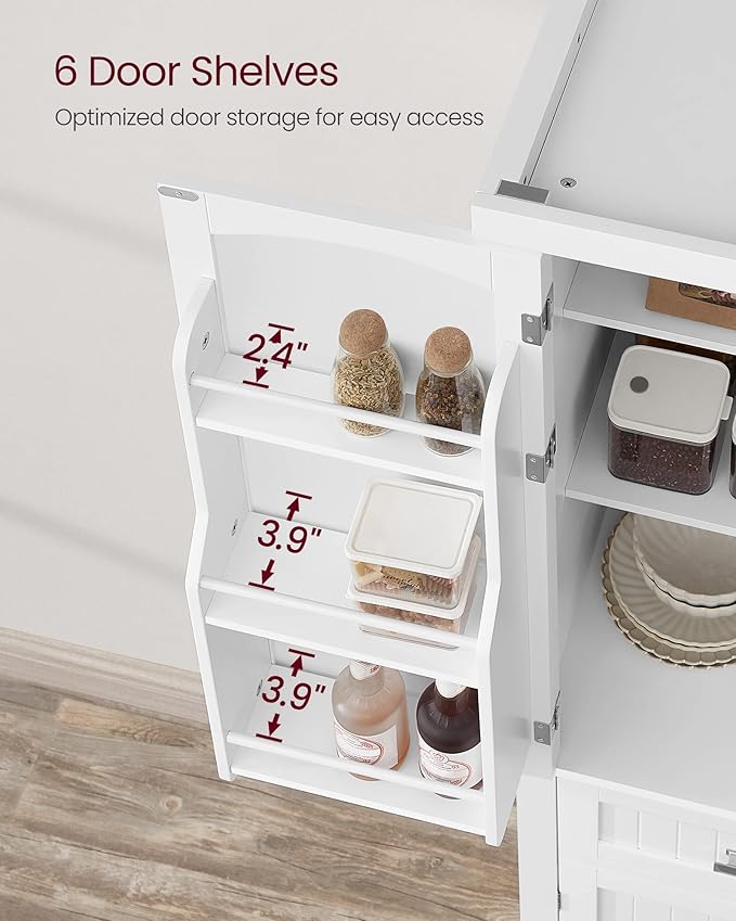 VASAGLE Pantry Cabinet, 71.7-Inch High Freestanding Tall Cupboard Storage Cabinet with a Drawer, 2 Cabinets, 4 Adjustable Shelves, 6 Door Shelves, for Living Room, Kitchen, White UBBC561P31V2-Ruum Studio Home