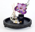 12 Inches Rustic Wooden Decorative Tray, Small Round Beaded Wood Tray for Kitchen Dinning Table Centerpiece Decor Entryway Living Room Home Decor, Black-Ruum Studio Home