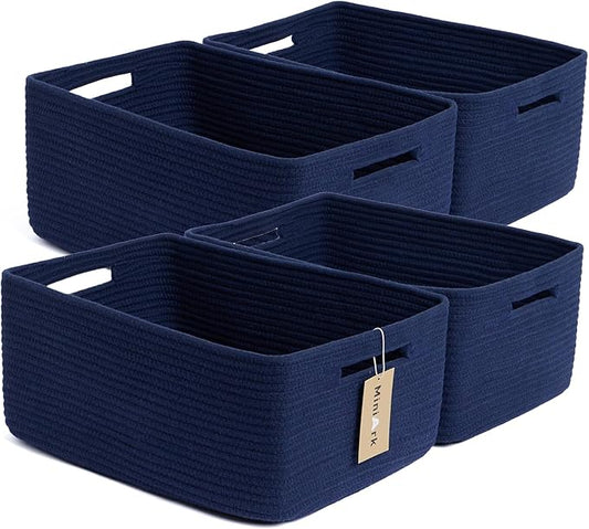 Large Storage Baskets for Organizing, Closet Shelf Baskets for Clothes Blanket Towels, Baby Nursery, Toy Bins Box, Woven Rope Baskets, 17 x 13 x 7.5”, 4 Packs Navy Blue-Ruum Studio Home