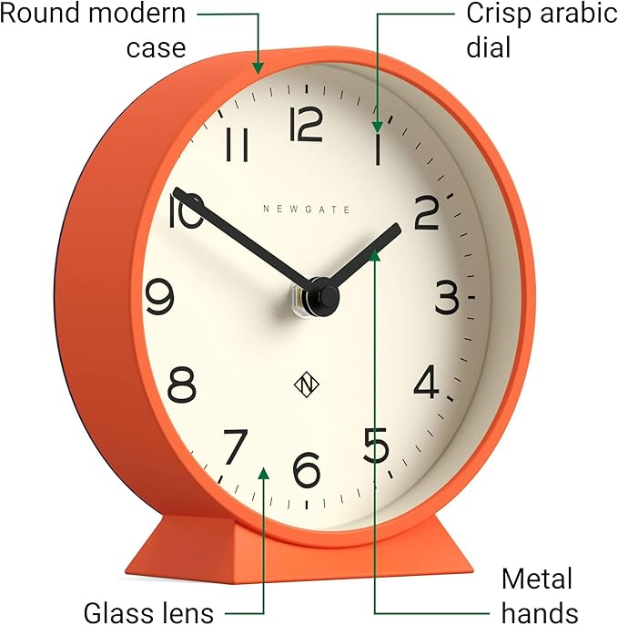 NEWGATE® M Mantel Echo Desk Clock | Modern Round Design | Pumpkin Orange | Easy to Read Numbers | Contemporary Style for Desk, Table, Shelf or Bedside-Ruum Studio Home