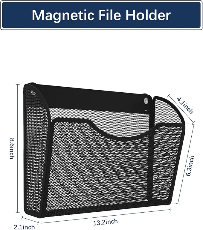 2 Pack 1-Tier Magnetic File Holder - No Drilling Installation File Organizer, Large Capacity Magnetic File Holder for Refrigerator, File Cabinets, Whiteboard, Office, Kitchen-Ruum Studio Home
