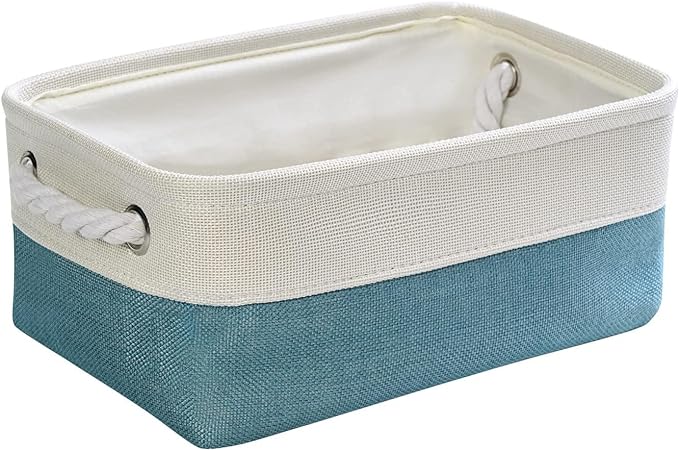 TheWarmHome Fabric Storage Bin with Handles,Storage Basket for Home Storage and Organization, Shelf Basket with Cover for Living Room Bedroom Decor Closet（White & Green,Small ,11.8L×7.9W×5.2H-Ruum Studio Home