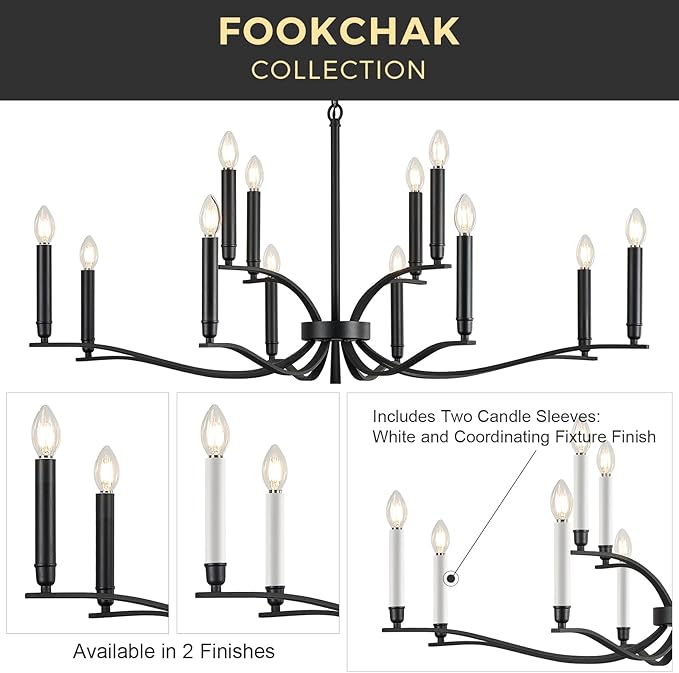 Black Living Room Chandelier 12 Light Hight Ceiling Foyer Candle Chandelier Large Dining Room Light Fixture Over Table 44in Metal Modern Chandeliers Hanging Light for Entry Master Bedroom-Ruum Studio Home