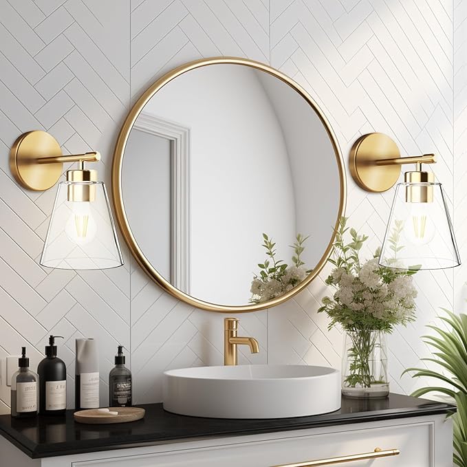 Hamilyeah Gold Wall Sconces Set of 2, Bathroom Sconce Lighting Fixtures, Modern Industrial Sconces Wall Lighting Indoor, Brass Wall Lamps for Bedroom Living Room Kitchen Over Sink Hallway-Ruum Studio Home
