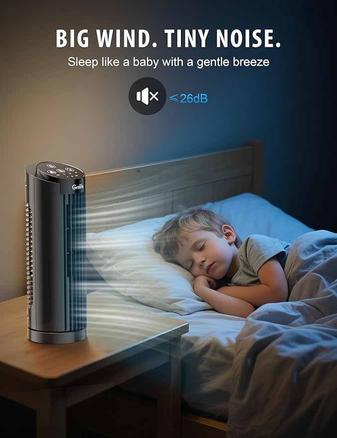 Grelife 13'' Tower Fan for Bedroom, 26dB Quiet Floor Fan with Remote, 3 Mode, 1-8H Timer, 90° Oscillating Fans for Indoors with 27ft/s Velocity, Portable Desk Table Fan for Room, Home, Office,Black-Ruum Studio Home