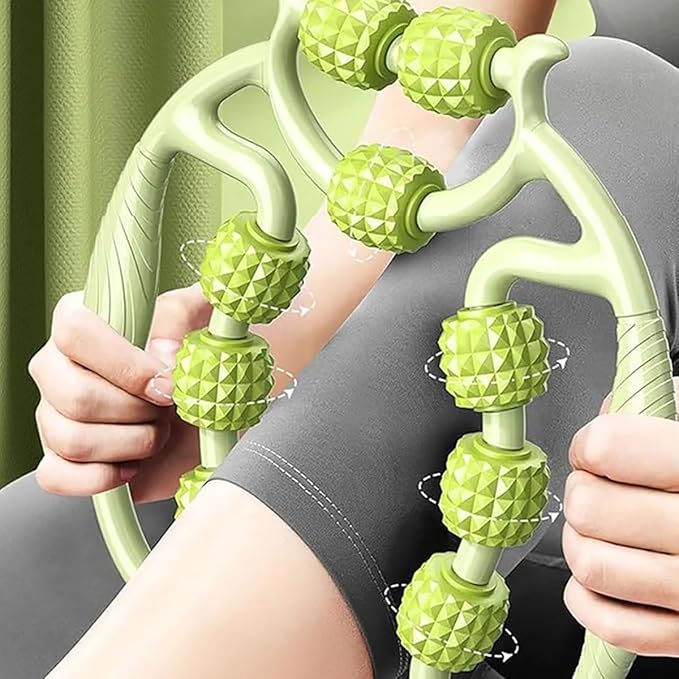 10 Roller Circular Leg Massager with Bonus Massage Stick – Manual Back & Leg Rollers, Relajador de Piernas Set, Circular Leg Clamp Roller for Neck, Arms & Legs (Green)-Ruum Studio Home