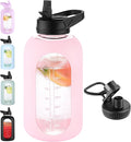 64 oz Glass Water Bottle With Straw and Handle, Half Gallon Sports Motivational Water Jug Flask with Silicone Sleeve, Large Water Cup with Time Marker for Travel, Gym, Blush-Ruum Studio Home
