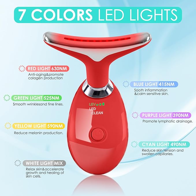 Facial Massager Red-Light-Therapy-for-Face and Neck, Face 𝖲 culpting Wand with 7 Color (Bright Red)-Ruum Studio Home