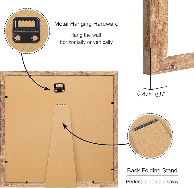 12x12 Picture Frame Set of 4, 12 x 12 Wood Photo Frames with Mat for 10x10 or 30x30cm Diamond Painting Art, Wooden Frame with Real Glass Cover for Wall and Tabletop Display,Brown-Ruum Studio Home