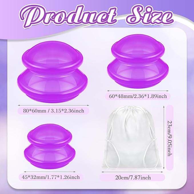TrelaCo 6 Pcs Cupping Kit for Massage Therapy 3 Sizes Silicone Cupping Set Chinese Massage Therapy for Studio Household Cellulite Joint Pain Muscle Pain(Clear Purple)-Ruum Studio Home