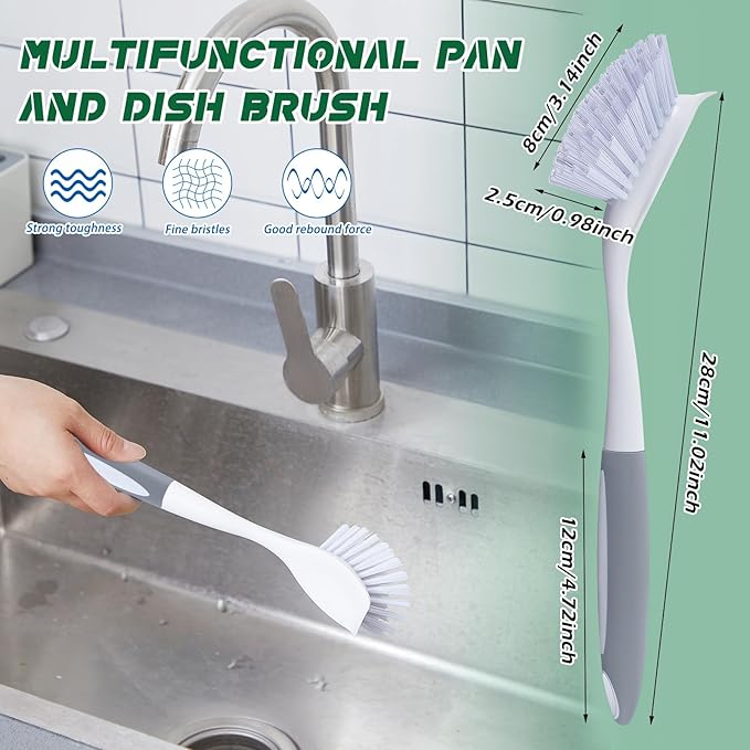 Hsei 20 Pcs Gray Kitchen Scrub Dish Brush Bulk with 11 Inch Handle Cleaning Dish Scrubber with Stiff Bristles Washing Scrub Brushes for Housekeeping for Pots and Pans, Kitchen Sink-Ruum Studio Home