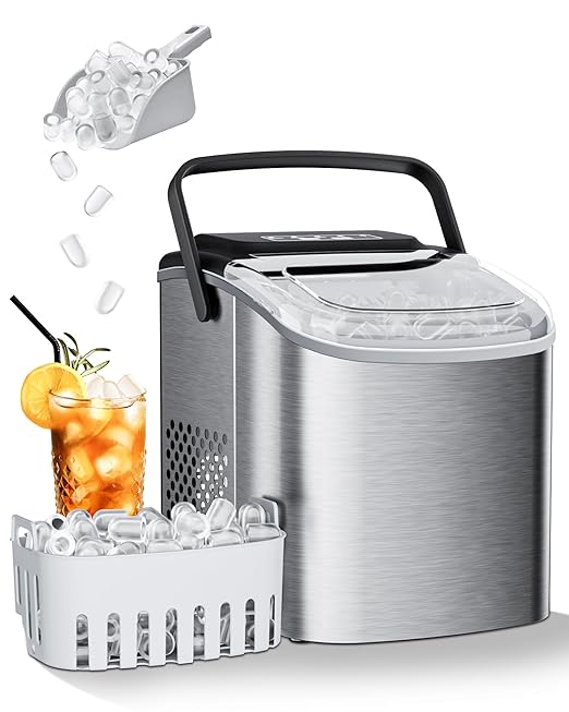 Ice Maker Machine Countertop 26lbs/24H, Portable Quiet Ice Makers Cubes in 9PCS/7Min, Self Cleaning, Ice Maker with Scoop for Kitchen, Home, Party-Ruum Studio Home