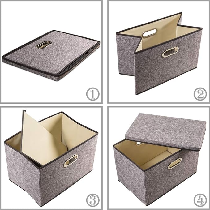 PRANDOM Large Collapsible Storage Containers with Lids [5-Pack] Linen Fabric Foldable Storage Bins Boxes Organizer Baskets Cube with Cover for Home Bedroom Closet Office Nursery (17.7x11.8x11.8)-Ruum Studio Home