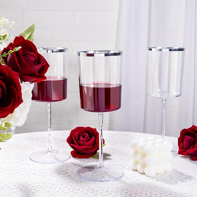 Ciaell 12 Pack Plastic Wine Glasses - 14 Oz Plastic Wine Glasses with Stem - Square Silver Disposable Stemmed Glass for Parties & Weddings & Outdoors-Ruum Studio Home