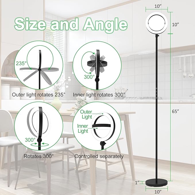 36W Bright LED Floor Lamp for Living Room with Remote, 75.5 Inch Tall Stepless Dimmable Standing Lamp for Office, Torchiere Floor Lamp with 2 Rotatable Lights 1900K-6500K for Bedroom-Ruum Studio Home