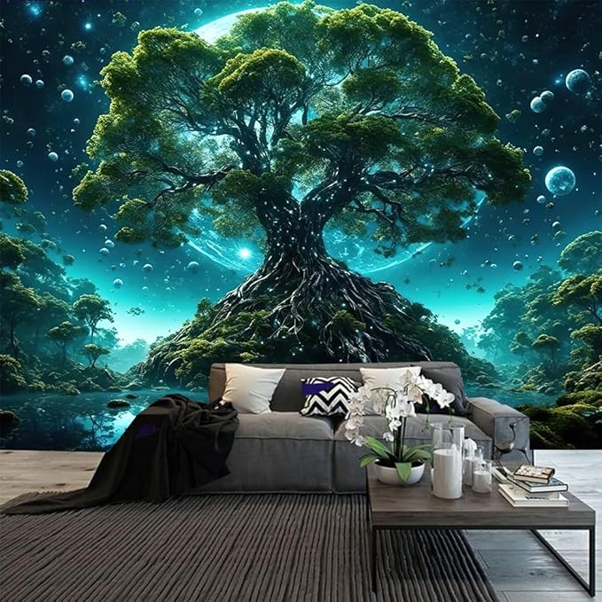 FENDROM Tree of Life Tapestry Nature Green Tree Wall Hanging Aesthetic Moon Night Fantasy Wonderland Tree Plants Wall Art For Home Dorm Living Room Decor-Ruum Studio Home