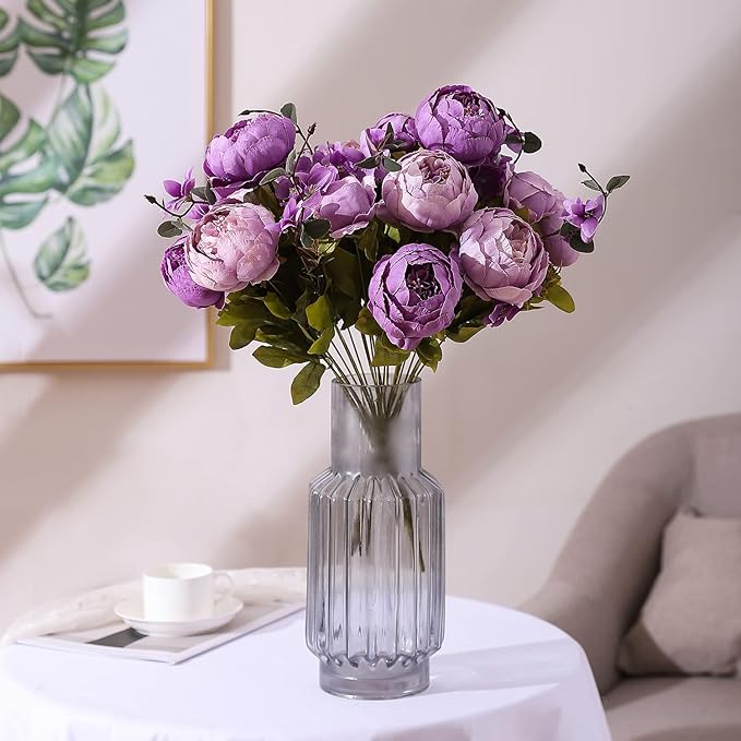 Duovlo Fake Flowers Vintage Artificial Peony Silk Flowers Wedding Home Decoration,Pack of 1 (New Purple)-Ruum Studio Home