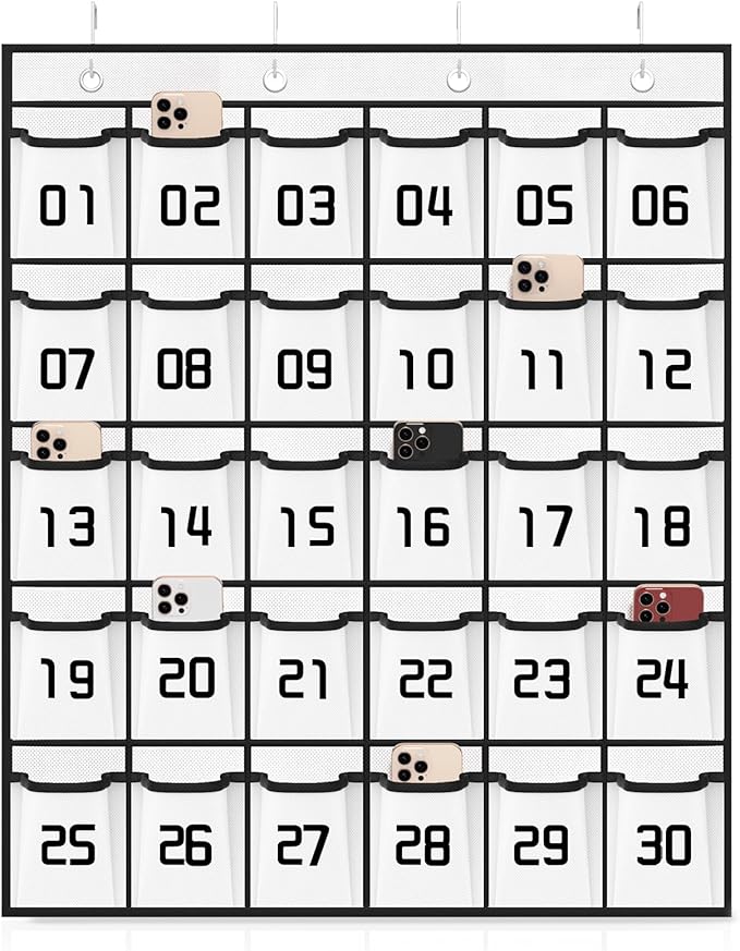 Loghot Classroom Accessories Closet Pocket Chart for Cell Phones Holder Wall Door Hanging Organizer (30 Pockets White)-Ruum Studio Home