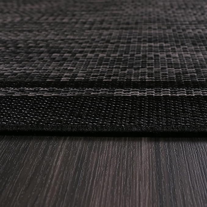 CAMILSON Indoor Outdoor Rug, 10x14 Bordered Dark Grey Black Modern Large Area Rugs for Indoor and Outdoor Patios, Kitchen and Hallway Mats, Washable Porch Deck Outside Carpet (Bordered Black, 10 x 14)-Ruum Studio Home