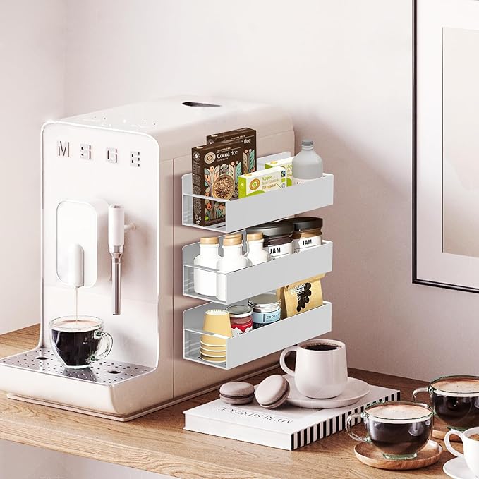 Magnetic Spice Rack Organizer for Fridge Seasoning Organizer for Kitchen Storage With Screw Magnetic Shelf for Oven, RV,Garage,Bathroom (Grey, 4pack)-Ruum Studio Home