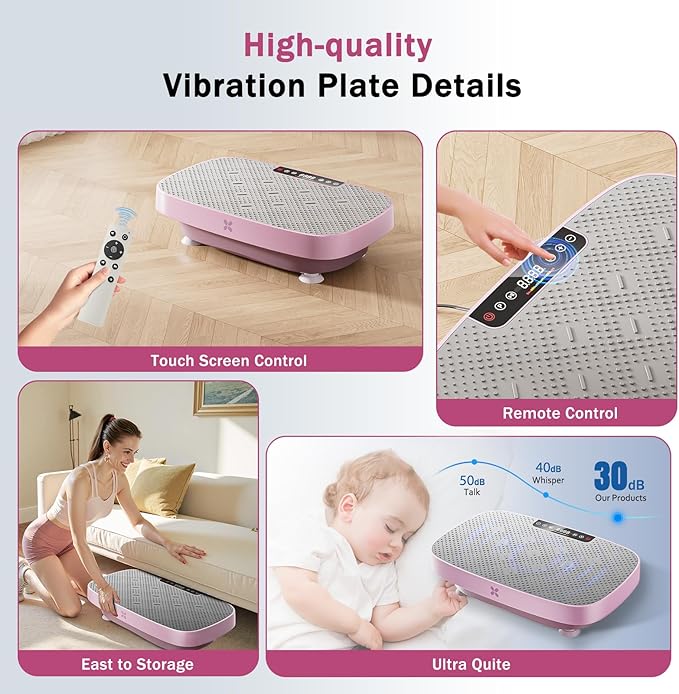 Vibration Plate Exercise Machine, Ultra-Quiet Vibration Plate for Lymphatic Drainage & Body Toning, Whole Body Vibration Platform with Bluetooth, Resistance Bands, Home Gyms Equipment-Ruum Studio Home