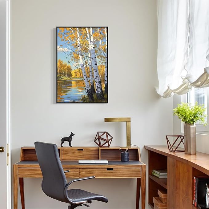 Poplar trees beside the blue sky and white clouds are suitable for living rooms bedrooms and offices Landscape posters and wall paintings-Ruum Studio Home