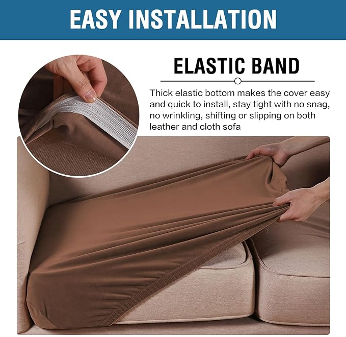 H.VERSAILTEX Velvet Stretch Couch Cushion Cover Plush Cushion Slipcover for Chair Cushion Furniture Protector Seat Cushion Sofa Cover (1 Piece Armchair Cushion Covers, Caramel)-Ruum Studio Home