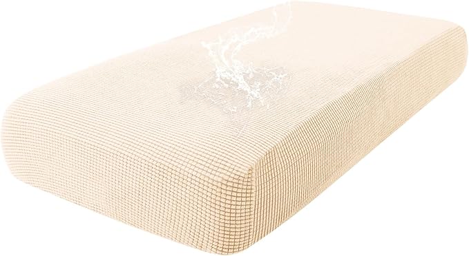 hyha Waterproof Couch Cushion Covers for Pets, Non Slip Sofa Seat Cover for Dogs Washable, Soft Thick Stretch Jacquard Fabric, Sofa Slipcovers with Elastic Bottom (1 Piece for Medium, Beige)-Ruum Studio Home