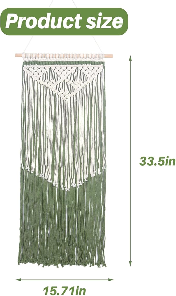 JONKASIPA Macrame Wall Hanging Bohemian Handmade Tassel Wall Art Decorations,Green Fringe Chic Home Decor for Apartment Dorm Living Room Bedroom-Ruum Studio Home