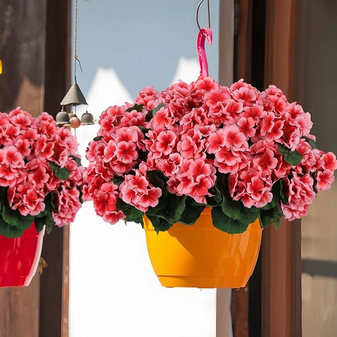 Hananona Artificial Geranium Flowers for Outdoors Geranium Silk Flowers Outdoor UV Resistant Garden Plants Faux Flowers for Home Kitchen Table Centerpieces Decor (12, Peach)-Ruum Studio Home