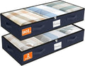 SpaceWhisper 90L Under Bed Storage Containers, 2-Pack Storage Bins with Clear Top, Foldable Closet Organizers and Storage with Label Holder for Clothing, Blankets, Comforter & Pillows(Blue)-Ruum Studio Home