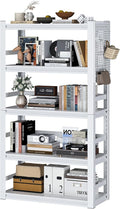 Book Shelf, 5 Tier Bookshelf, Industrial Bookcase Modern Bookshelves for Book/CD/Movie, Metal Shelving Unit for Living Room Home Office Kitchen, White-Ruum Studio Home