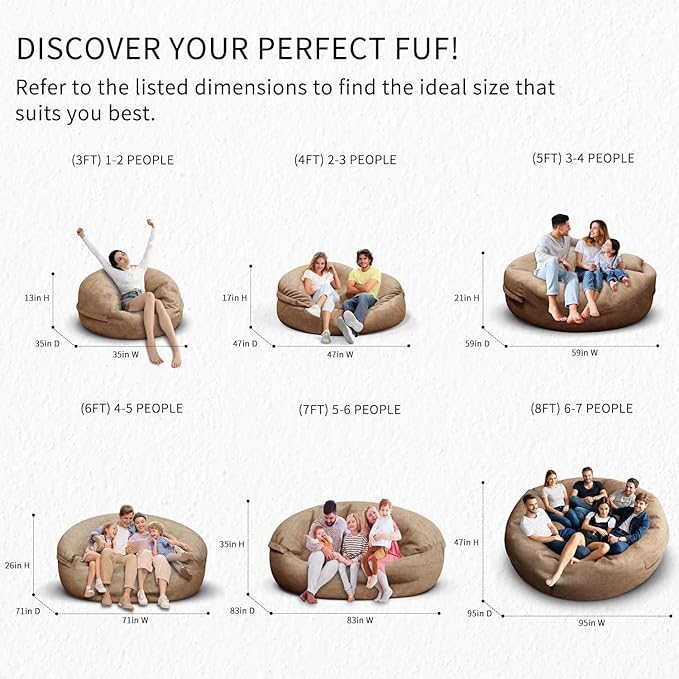 Bean Bag Chair for Adults 7FT,Soft Removable Cover for Teens/Girls Bedroom,Fluffy Giant Round Floor Beanbag Lounger Chairs (No Filler,Tan)-Ruum Studio Home