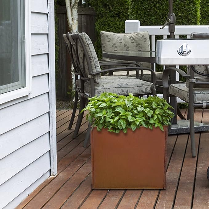 Corten Steel Planter Box Metal Planters Square Outdoor Steel Planter Cube Rustic Flower Pot 16 Inch Integral Durable Antique for Commercial Residential Garden Patio Deck and Backyard-Ruum Studio Home