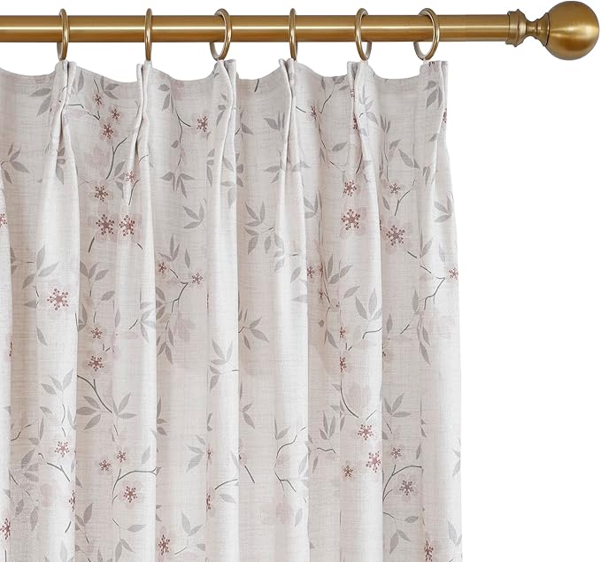 Pink Floral Pinch Pleated Linen Curtains - 2 Panels of Privacy Light-Filtering Printed Curtains Suitable for Dining Rooms and Farmhouses.100 Inches Wide by 84 Inches Long-Ruum Studio Home