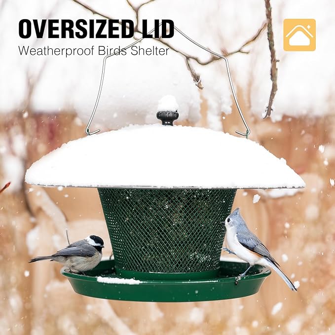 Veehoo Bird Feeders for Outdoors Hanging-Cardinal Bird Feeder with Weatherproof Dome, Wild Meta Finch Feeder for Outside 2.5 lbs Sunflower Seed Capacity, Green-Ruum Studio Home