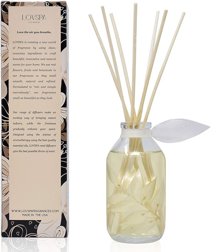 LOVSPA Reed Diffuser Set, Coconut & Eucalyptus Scented Oil Diffuser with Sticks, Home Fragrance Accessories for Bathroom Shelf Decor, Aroma Diffusers for Home or Office Desk, USA Made-Ruum Studio Home