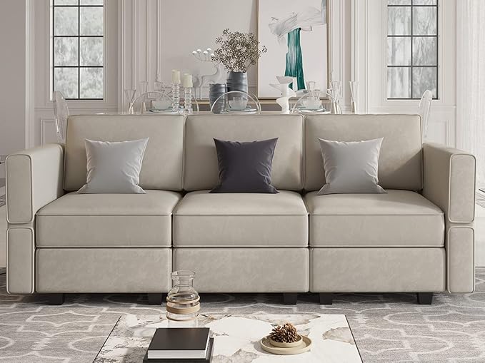 Belffin Modular Sofa Couch with Storage Seats Velvet 3 Seater Sofa for Living Room Grey-Ruum Studio Home